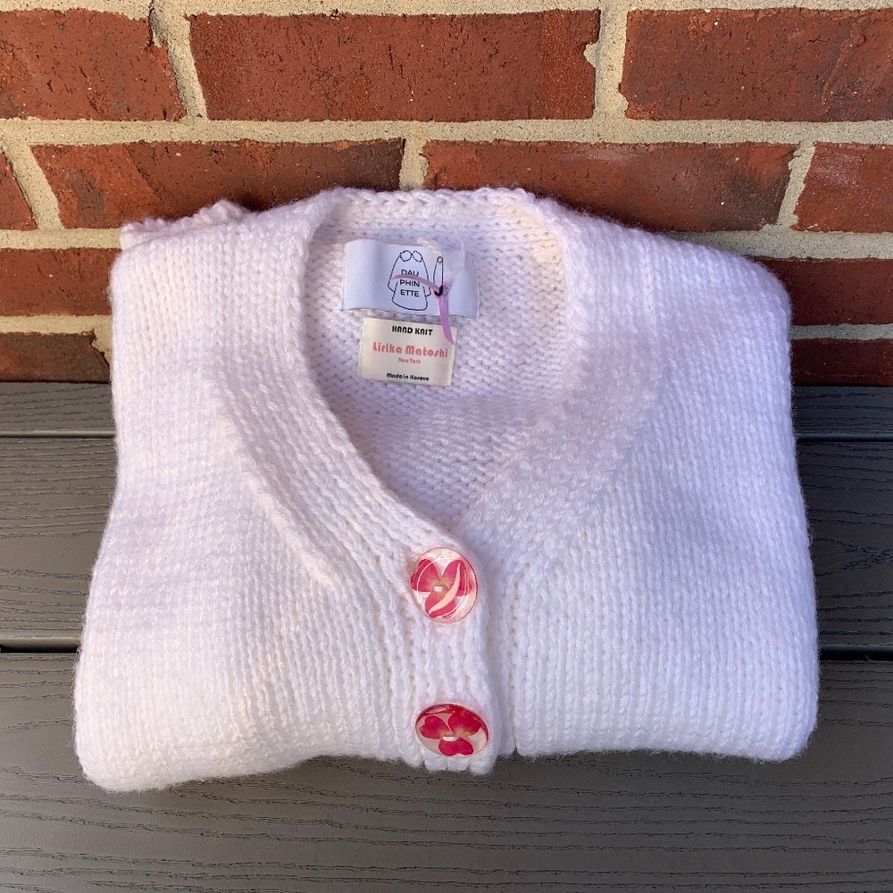 Dauphinette Snow Floral Cardigan with Rose Petal Buttons